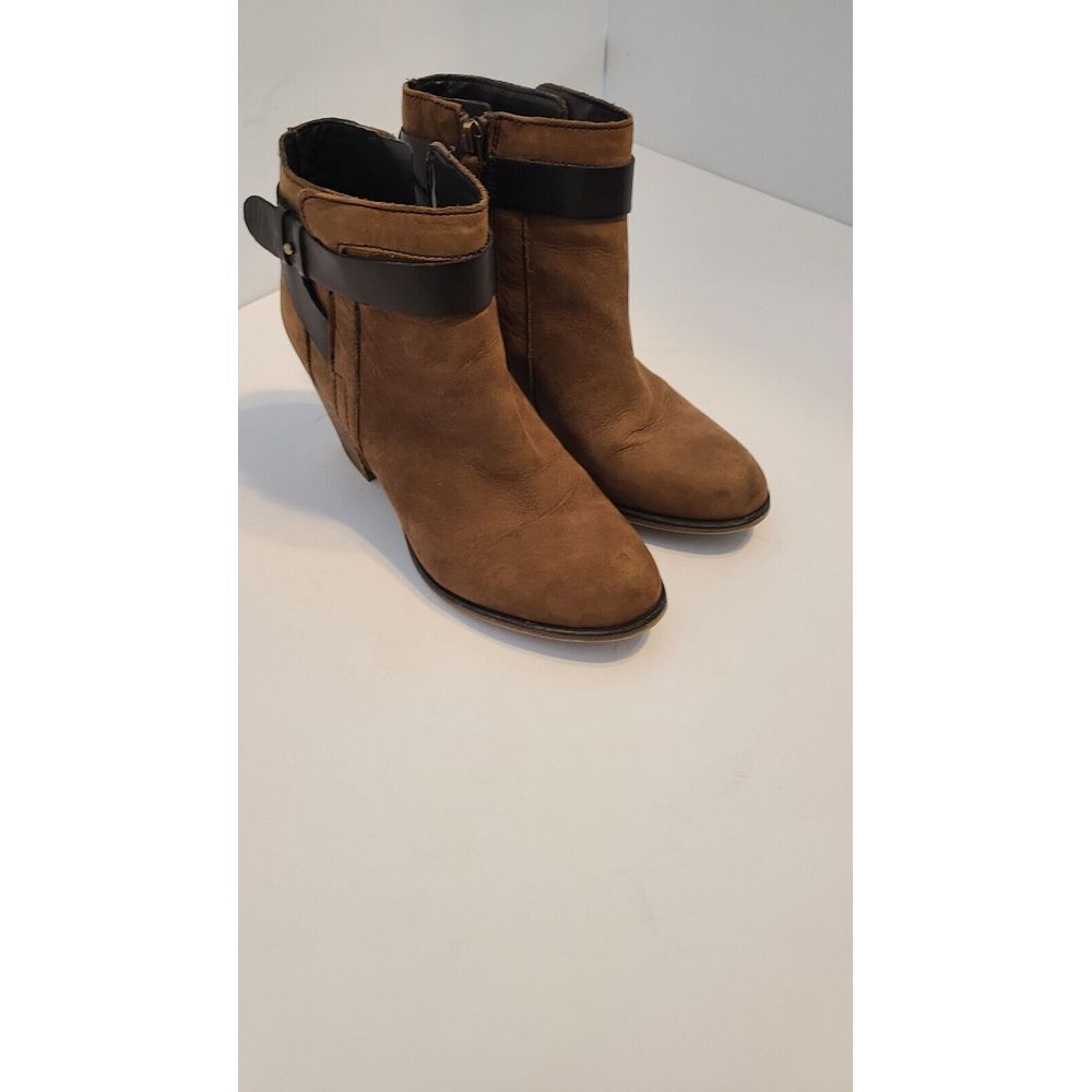 Franco Sarto Boots Womens 6 M Huette Ankle Booties Block Heels Zip Brown Leather